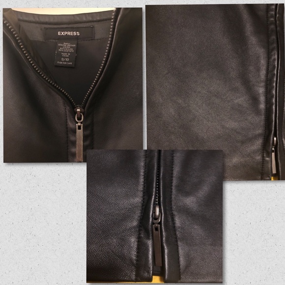 Express Genuine 100% Leather A-Line 2 Way Zipper Classic Sexy Neutral Skirt 9 10 - Picture 3 of 16